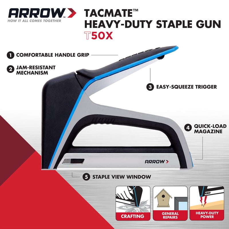 Arrow Fastener Arrow T50X Heavy-Duty Staple Gun for Upholstery, Furniture, Office, Decorating, Fits 1/4", 5/16â€, 3/8", or 1/2" Staples - Image 2